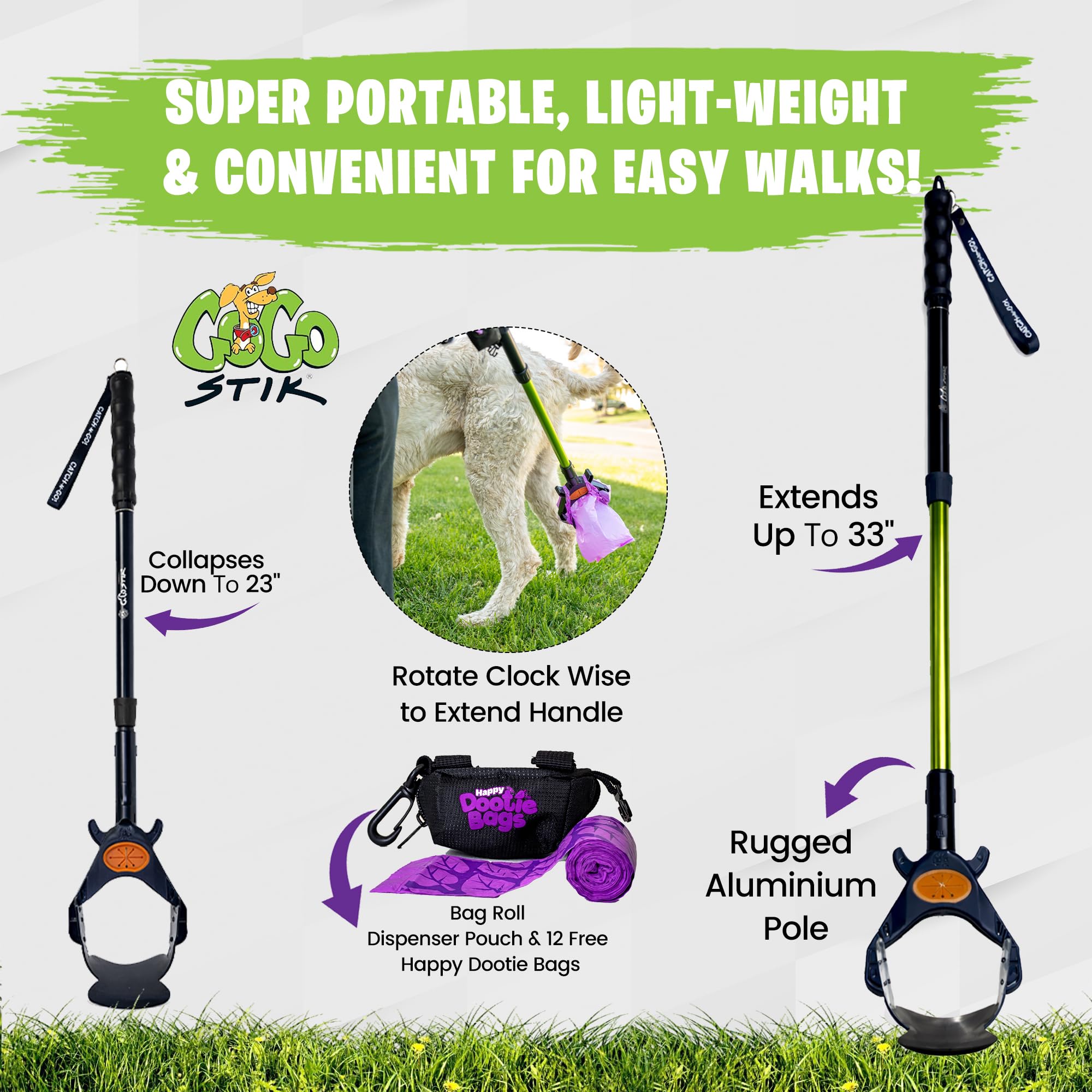 GoGo Stik Catch-N-Go strap-pouch provides convenient bag access.