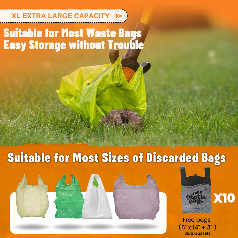 GoGo Stik EZ Dootie Hybrid Rake with extended handle for back-friendly use.