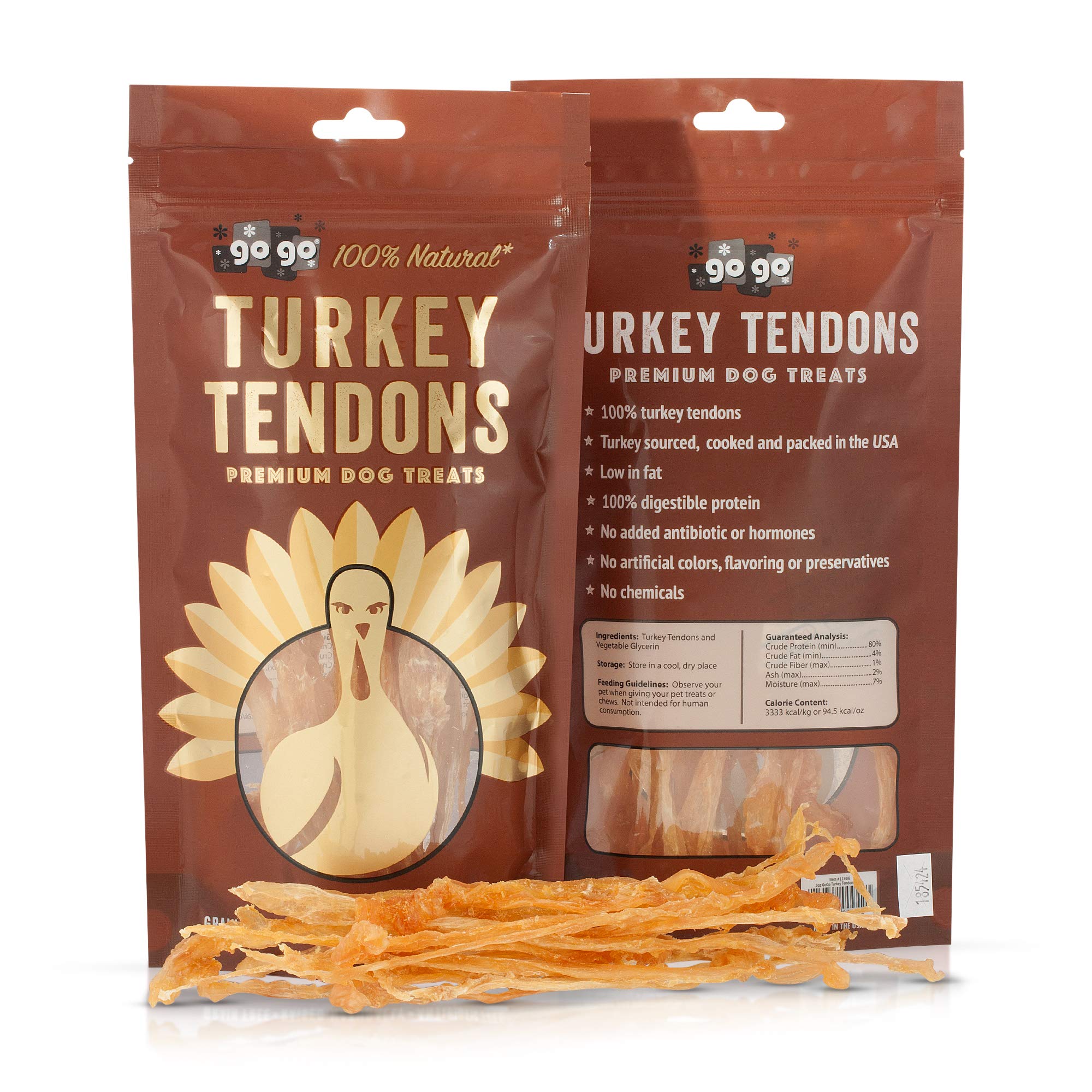 GOGO turkey tendon strips close-up texture highlights natural protein