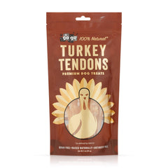 GOGO turkey tendon strips packaging showing a durable dog chew