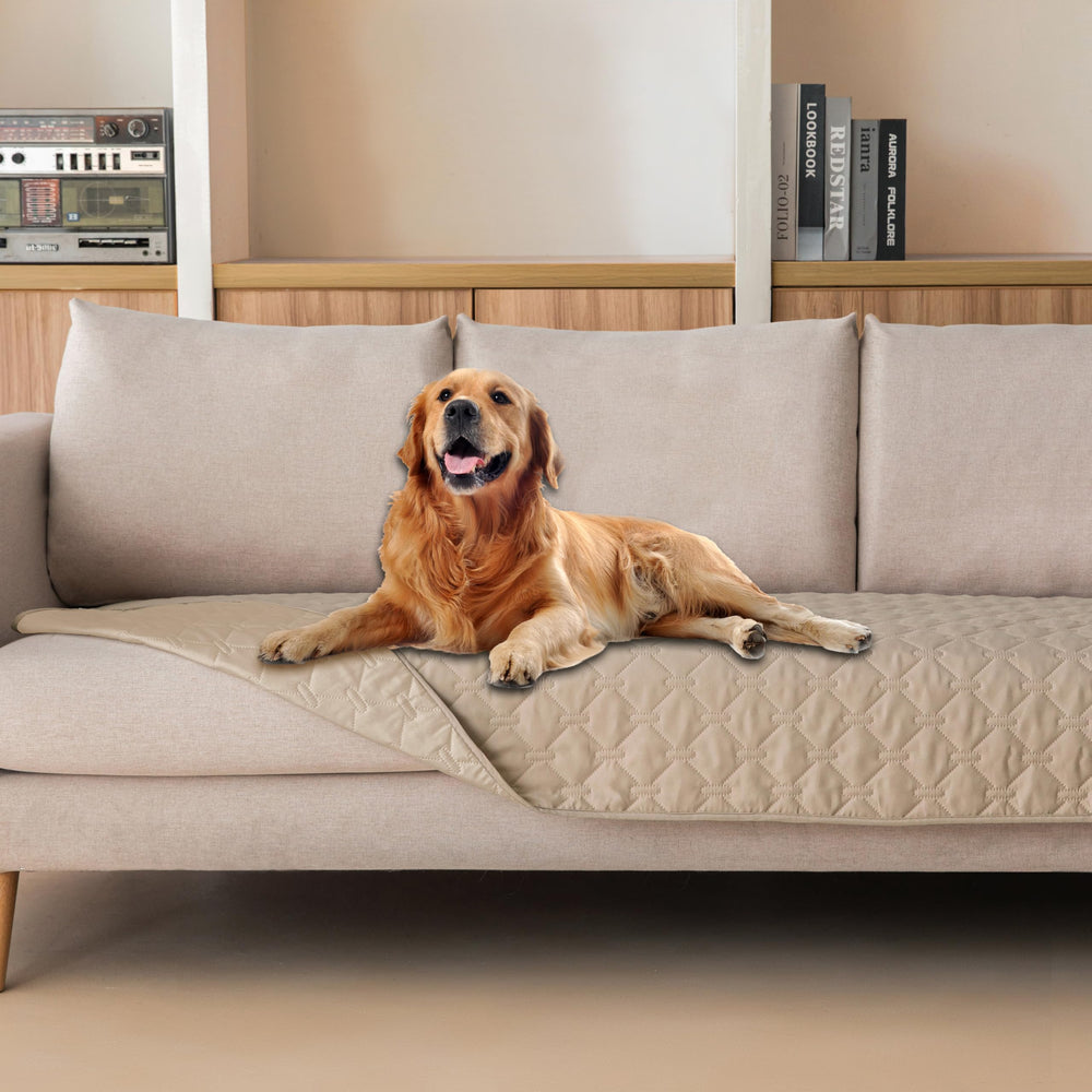 Gogobunny 3X Stronger Waterproof Pet Blanket on sofa shields furniture from scratches and spills.