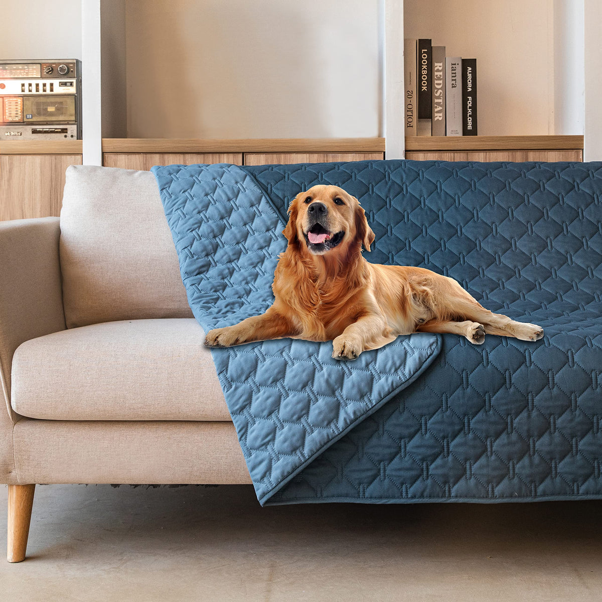 Gogobunny bed cover with waterproof outer layer protects furniture from spills.