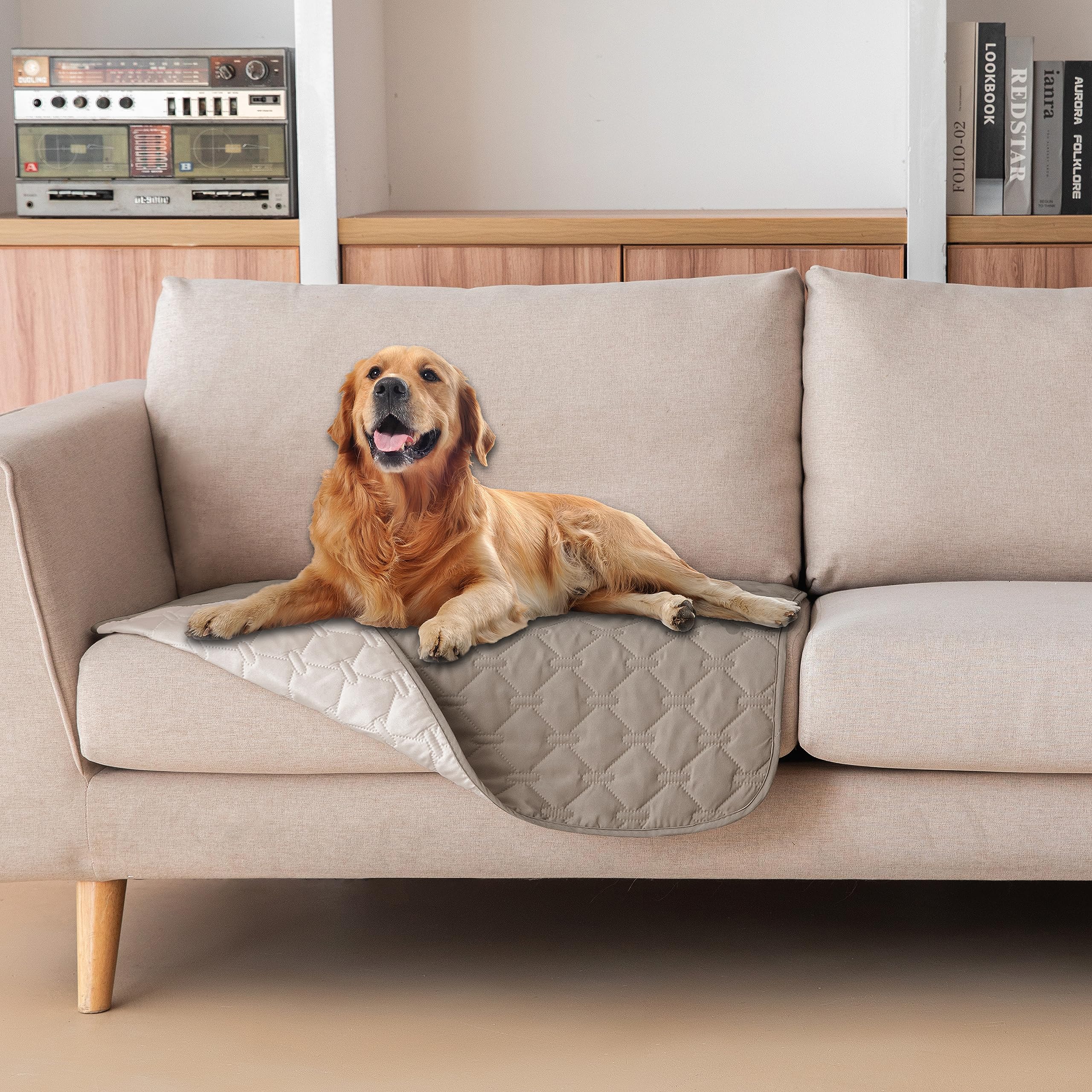 Gogobunny 30x30 inch waterproof dog blanket, double-sided plaid, protects furniture.