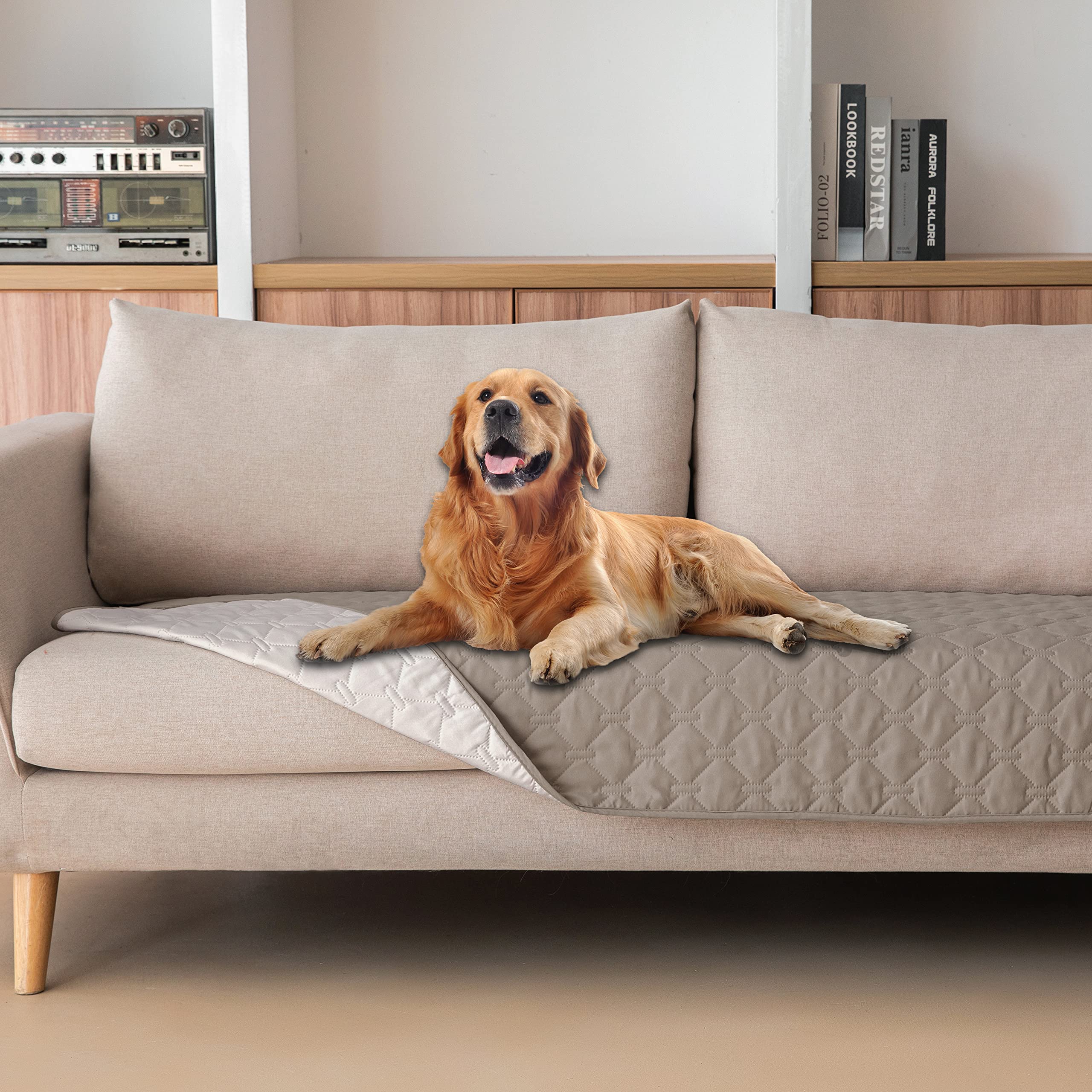 Gogobunny dog blanket with waterproof outer layer for furniture lounging.