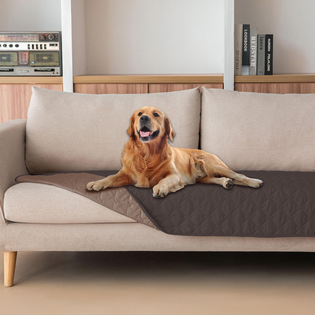 Gogobunny double-sided waterproof blanket protects furniture from spills and dirt.