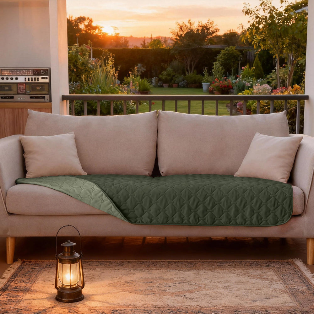 Gogobunny reversible plaid blanket shows two olive tones.