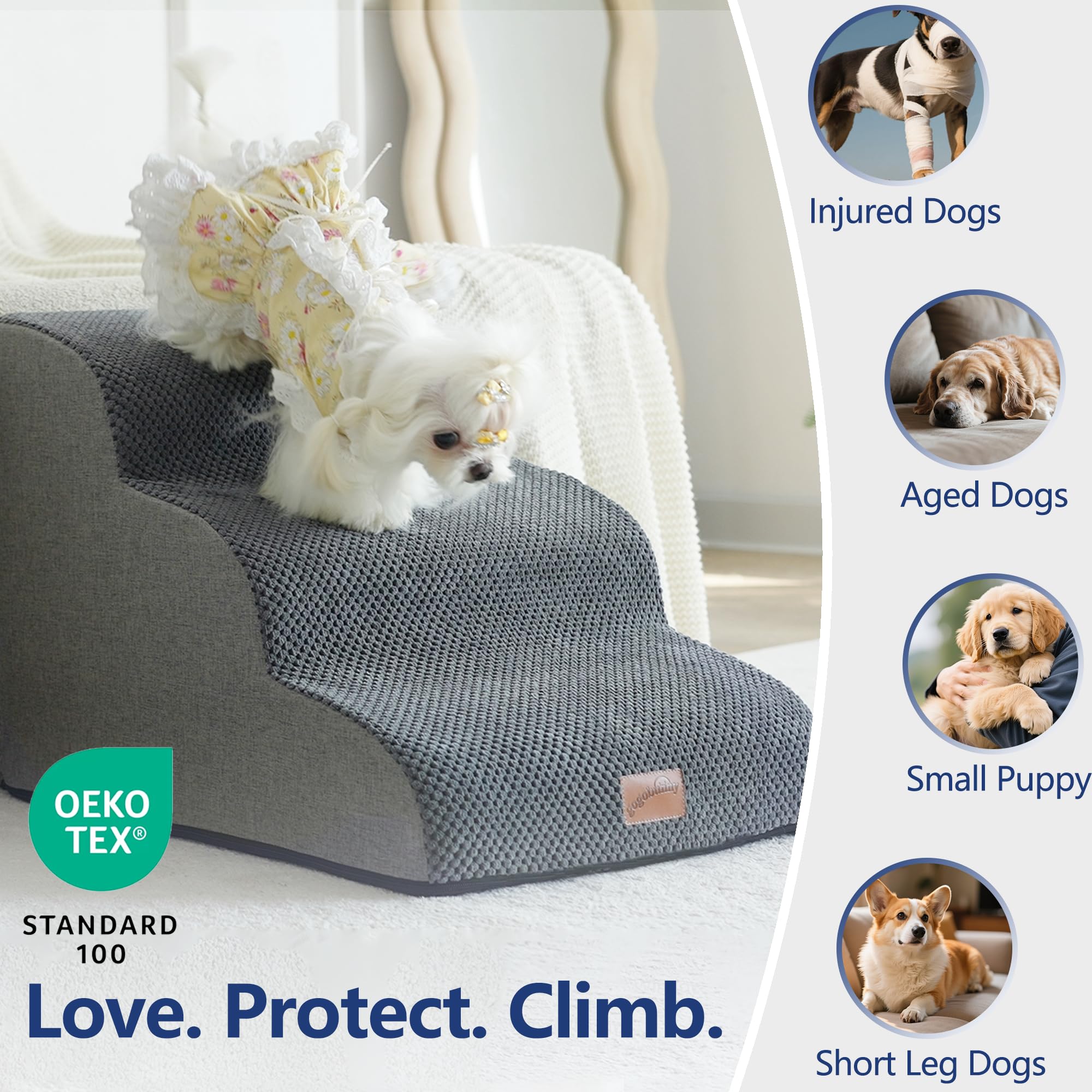 GoGoBunny ramp dog stairs hidden handle for transport.