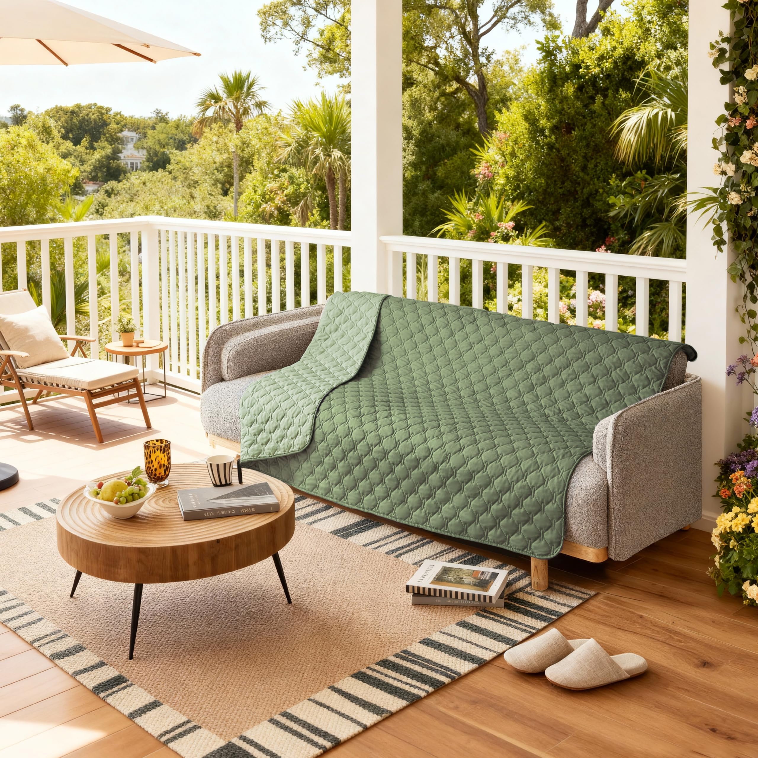 Gogobunny reversible blanket in dark green and light green for sofa versatility