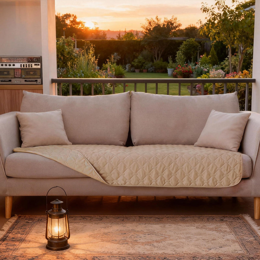Waterproof backing keeps cushions dry during outdoor use on grass with gogobunny blanket