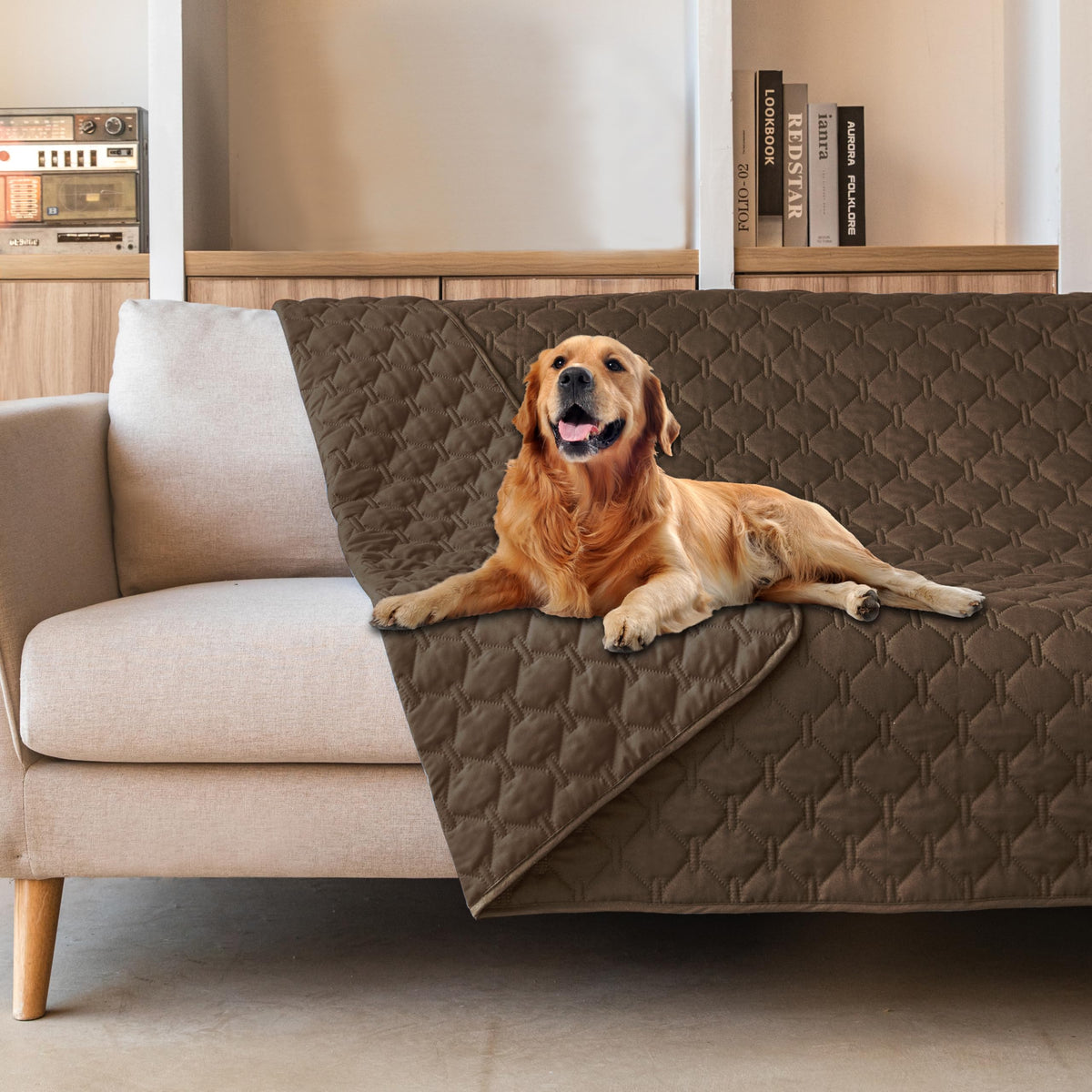 Gogobunny waterproof pet blanket protects furniture from spills and fur.