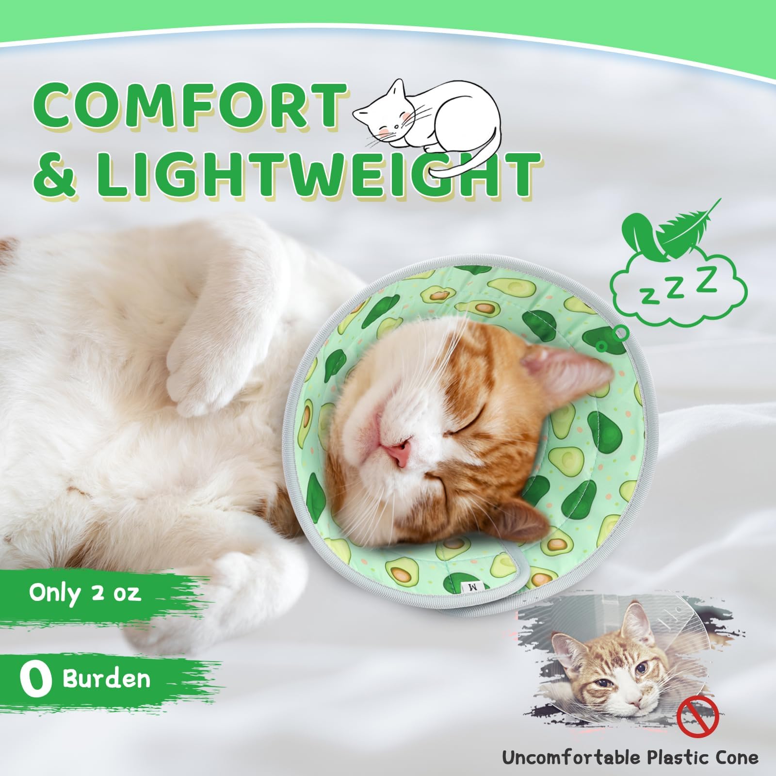 GoGoPaw avocado-green adjustable buckle cat cone fits securely for daily use.