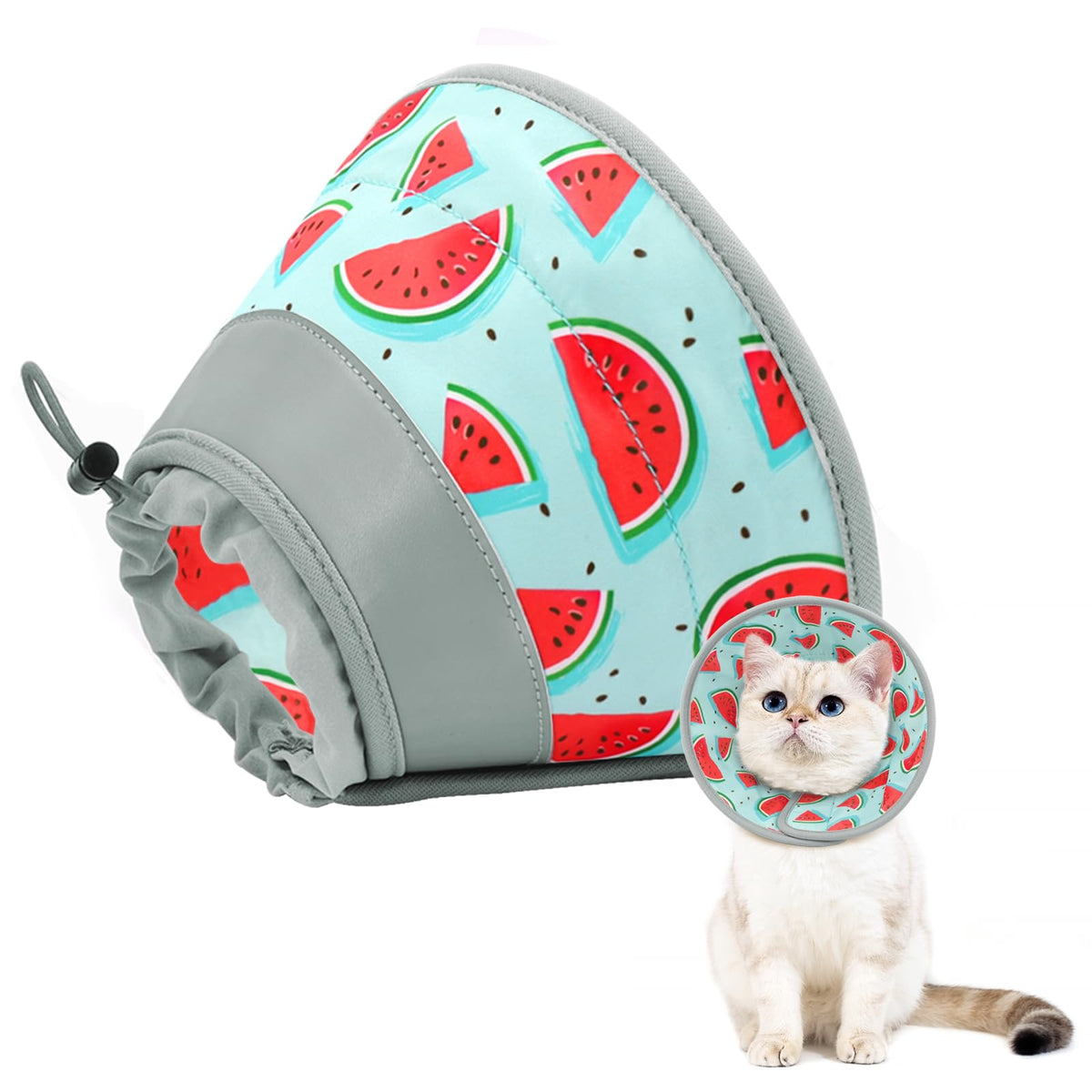 GoGoPaw soft cat cone blue front view helps discourage licking while eating.