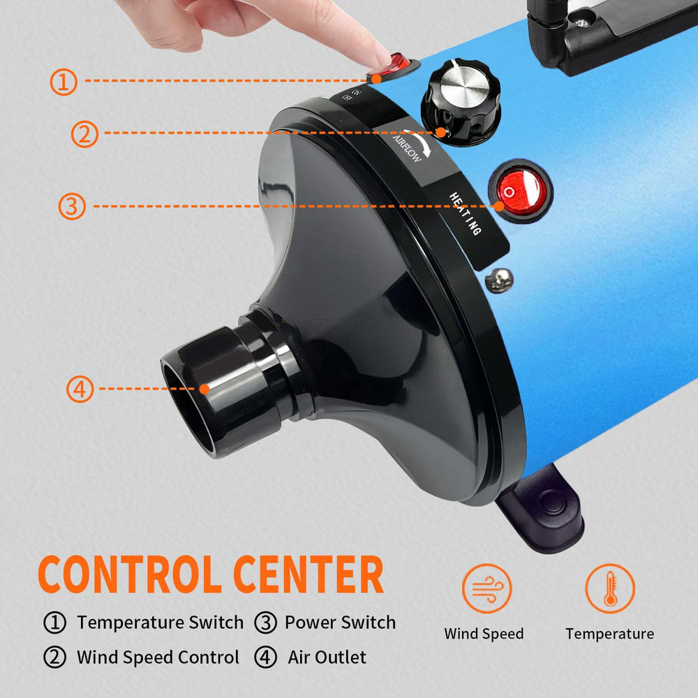 GOLADA dog dryer built-in heater delivers warm airflow for comfort.