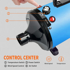 GOLADA dog dryer built-in heater delivers warm airflow for comfort.