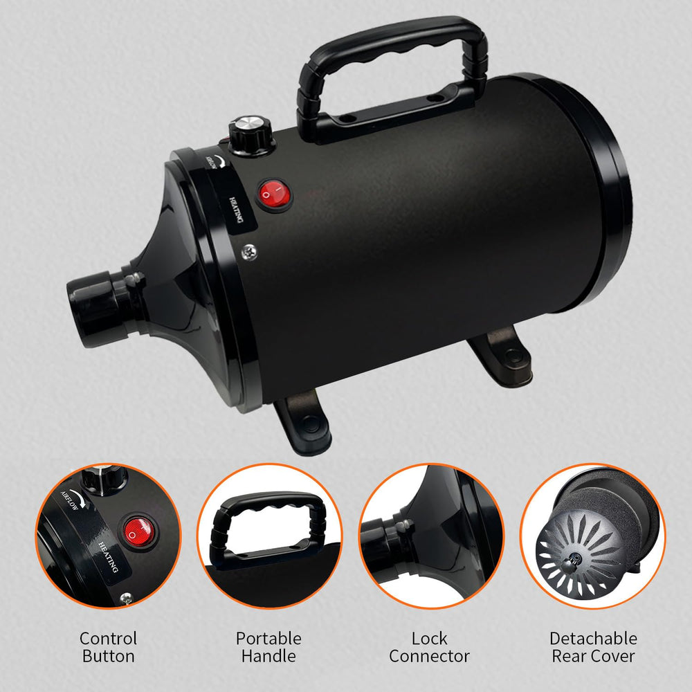 Golada Dog Dryer with four nozzle attachments for precise drying around paws and ears.