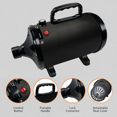 Golada Dog Dryer with four nozzle attachments for precise drying around paws and ears.