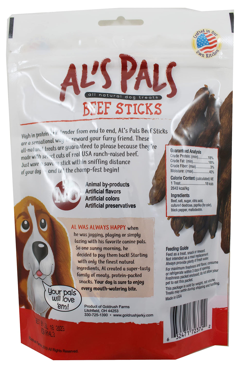 Gold Rush Farms AL's Pals Beef Sticks close-up highlighting tender texture ideal for training.