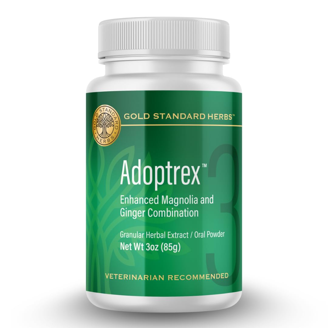 Gold Standard Herbs Adoptrex bottle pour showing easy digestion support for dogs