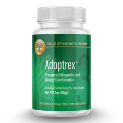 Gold Standard Herbs Adoptrex bottle pour showing easy digestion support for dogs