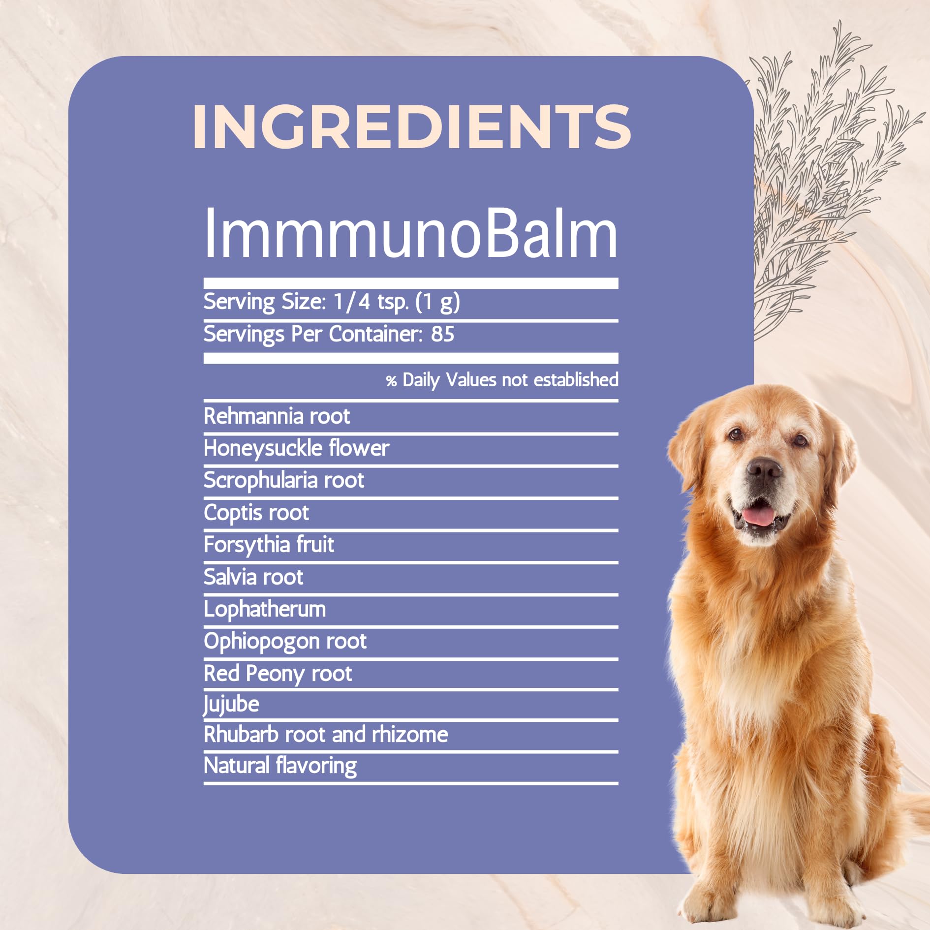 Gold Standard Herbs ImmunoBalm ingredients label highlights whole herb extracts for a balanced blend.