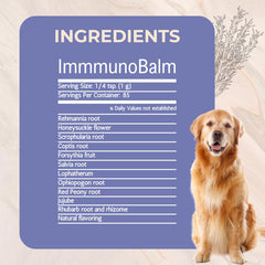 Gold Standard Herbs ImmunoBalm ingredients label highlights whole herb extracts for a balanced blend.
