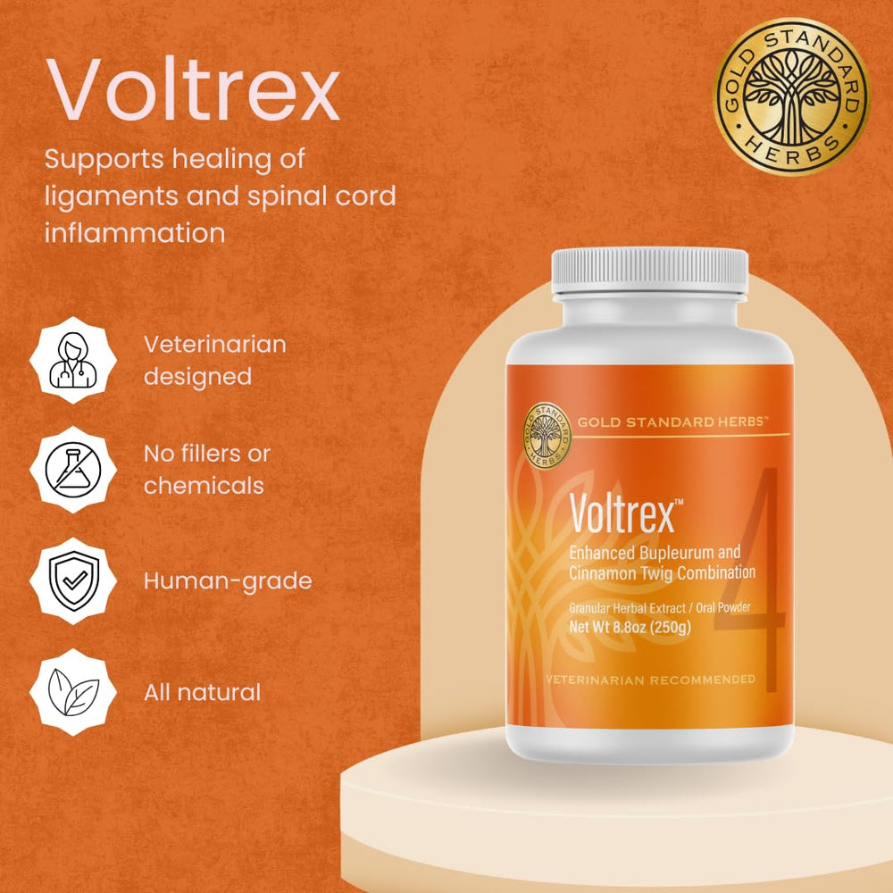 Voltrex dosing scoop beside the jar enables precise daily administration.