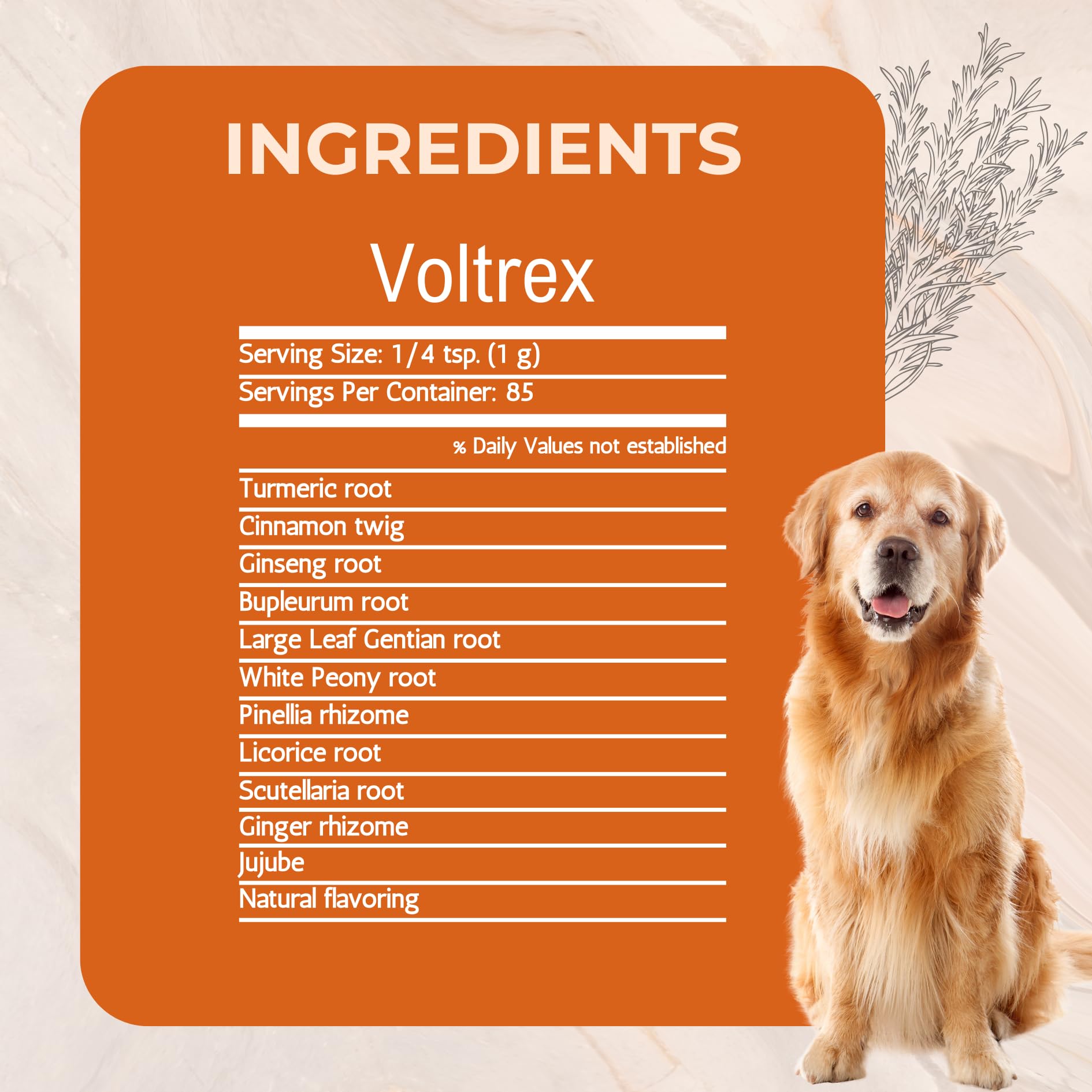 Close-up of Voltrex powder highlighting organic whole-herb blend.
