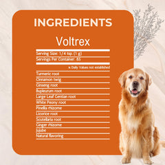 Close-up of Voltrex powder highlighting organic whole-herb blend.