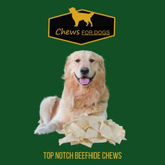 GOLDEN Chews bulk 4 lb bag shown, ideal rawhide supply for daily treats.