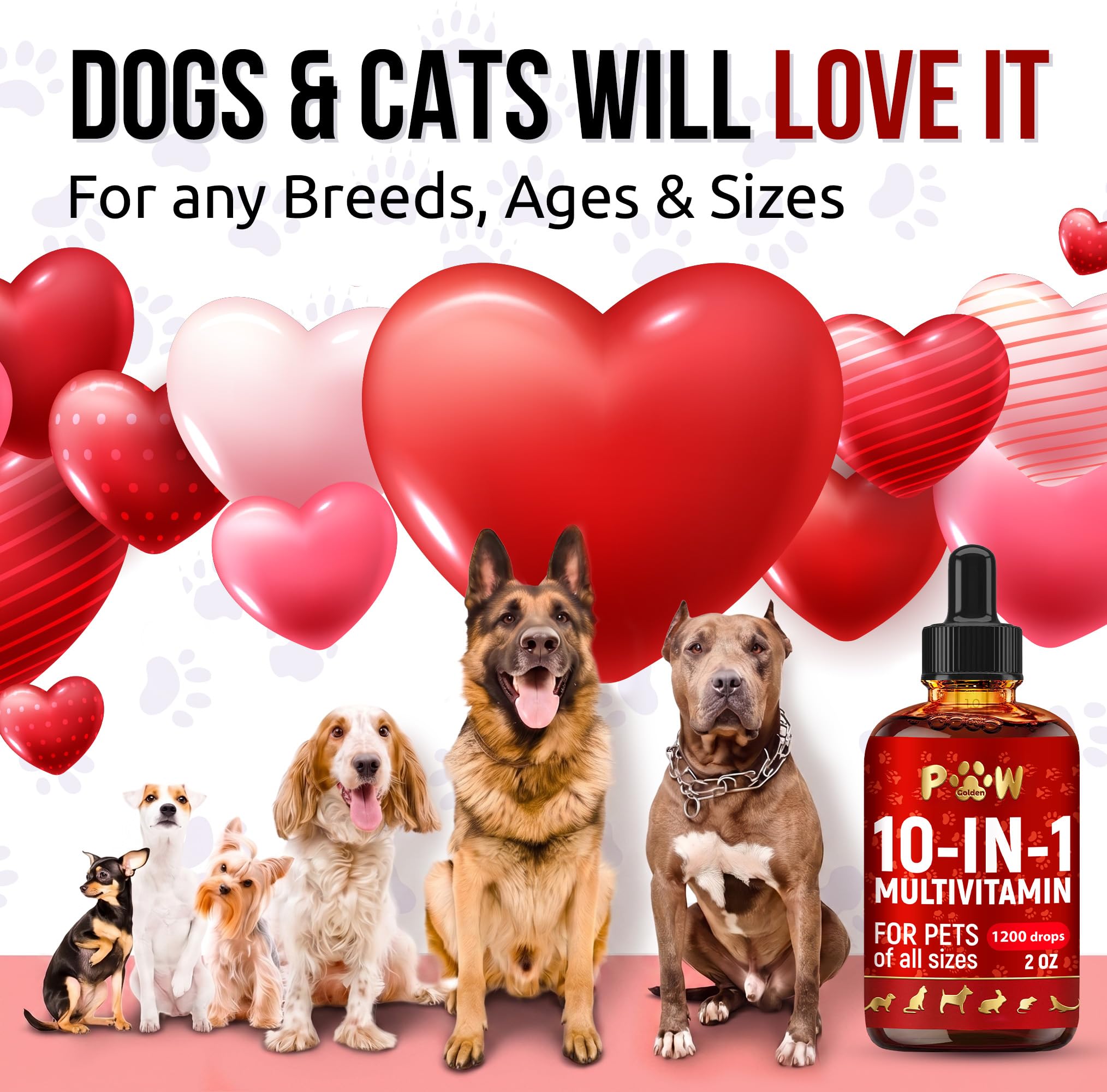 Golden Paw dog vitamin drops added to food for easy dosing in meals.