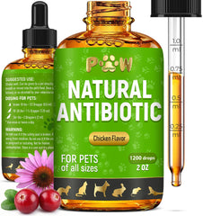 Golden Paw Herbal Antibiotics bottle pour for easy dosing across pets.