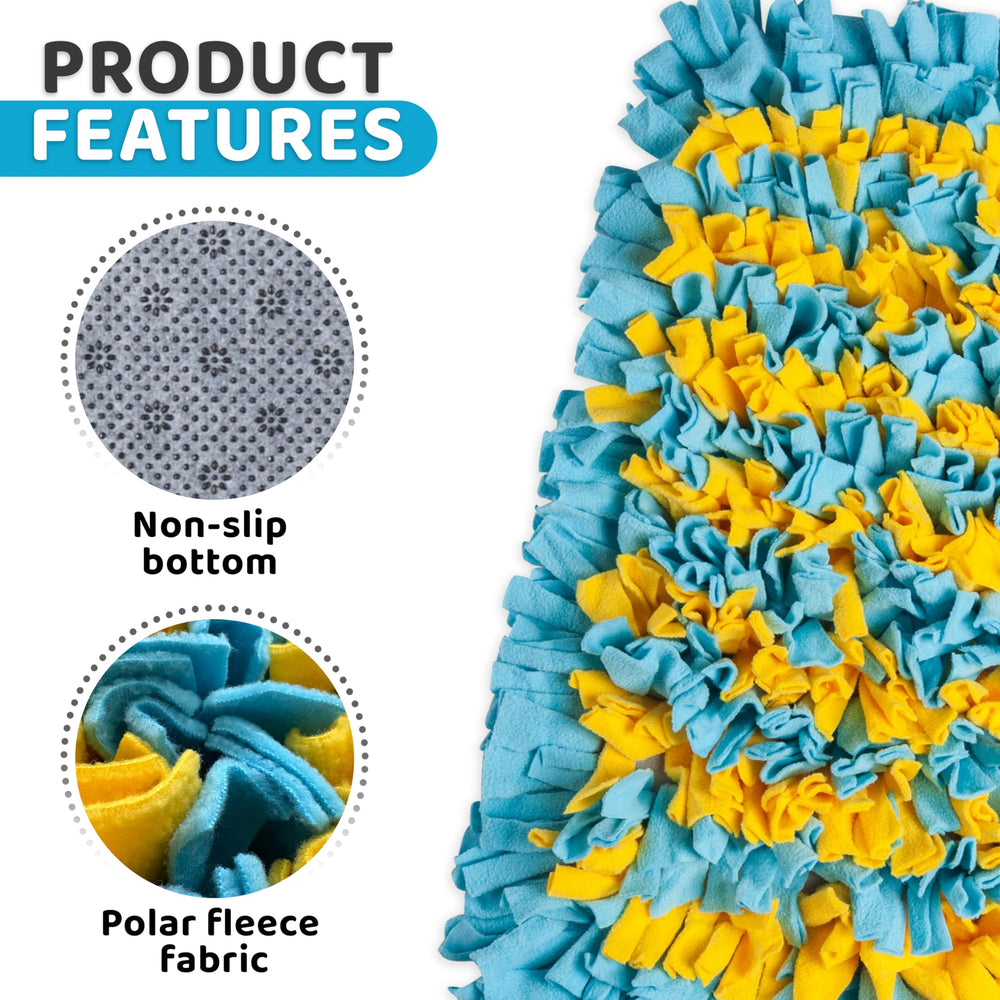 Golden Pup Enrichment Snuffle Mat non-slip backing keeps mat in place.
