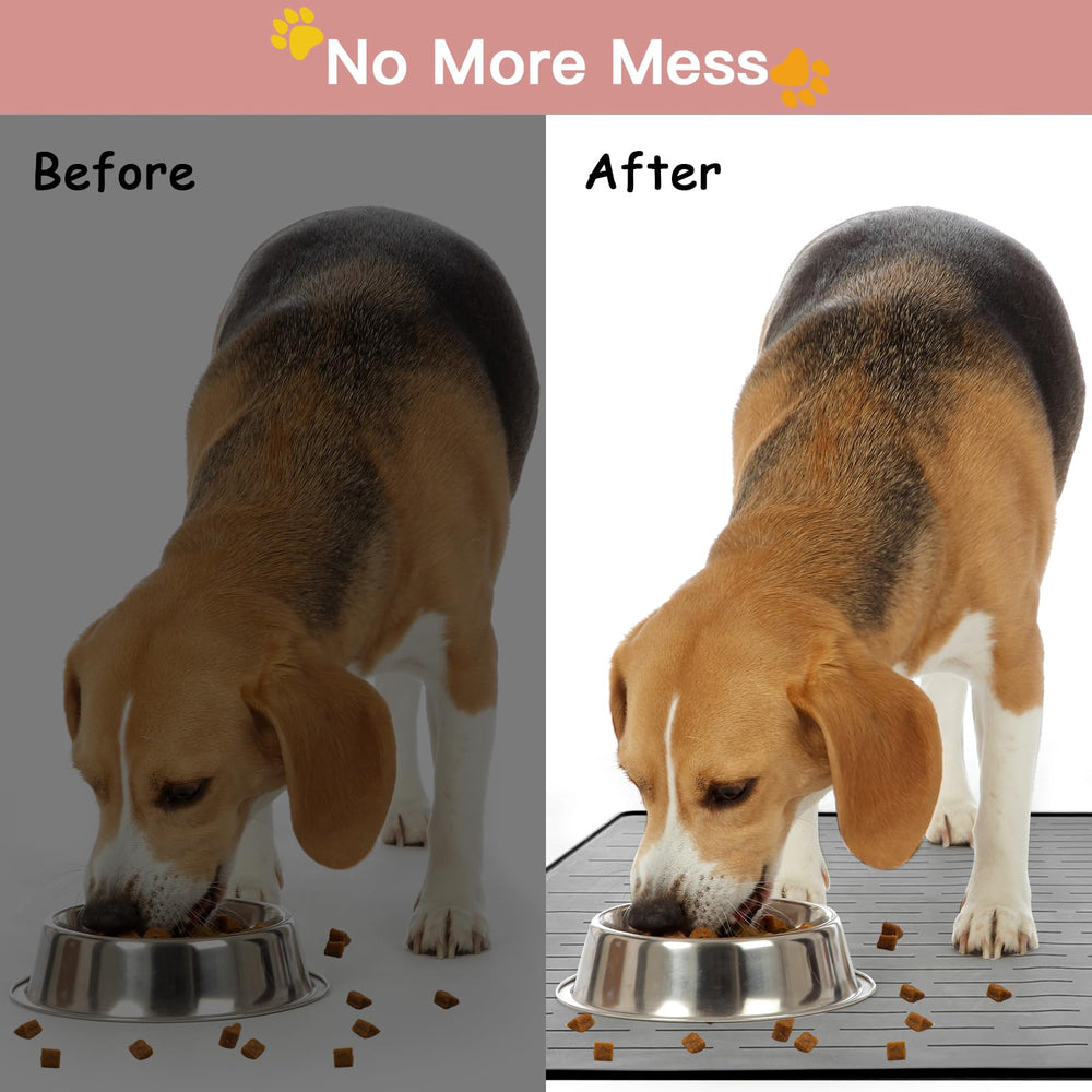 Goldleaf spacious 48x32 mat lets multiple pets eat together neatly