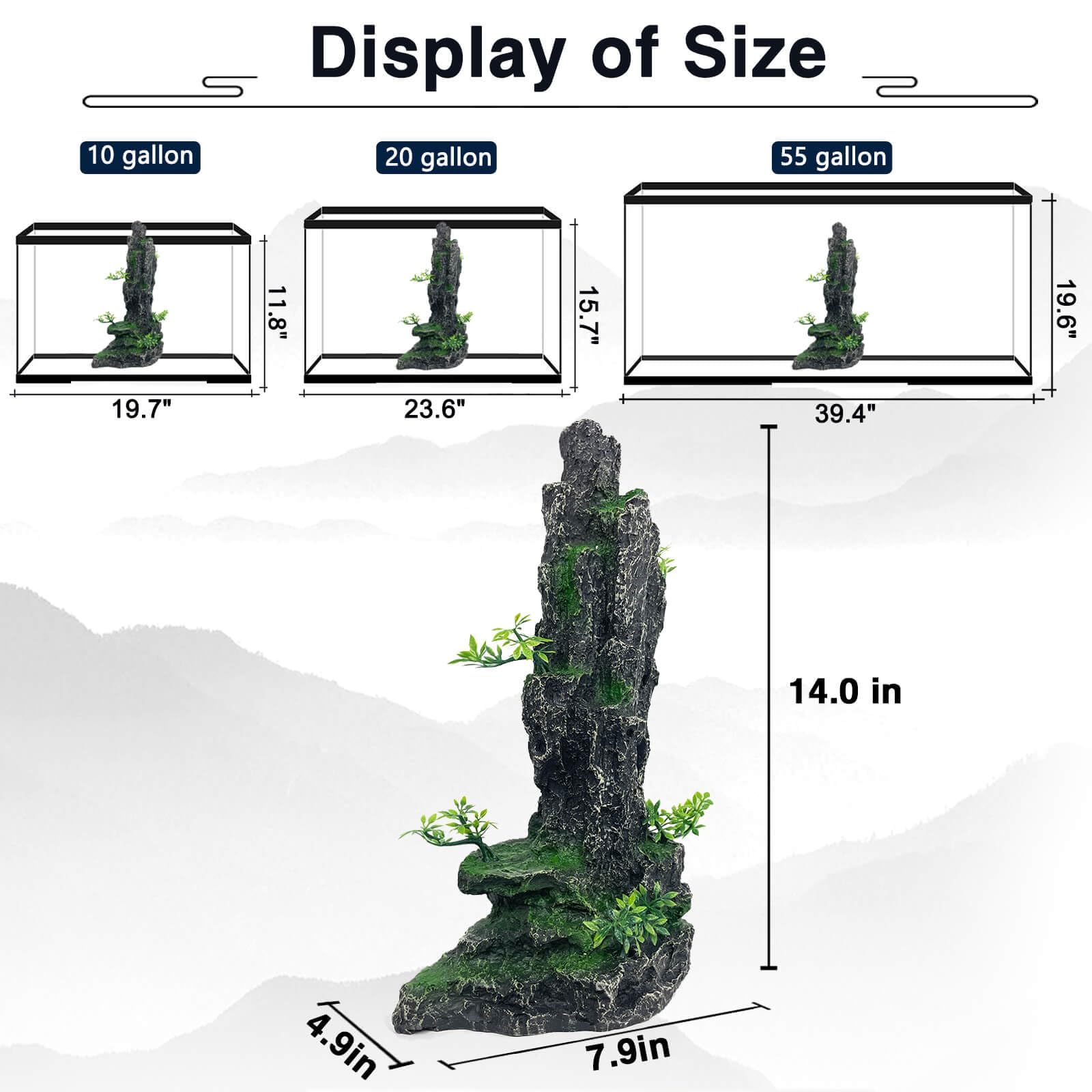 GOLOMOZ mountain landscape ornament with green accents enhances aquarium realism.