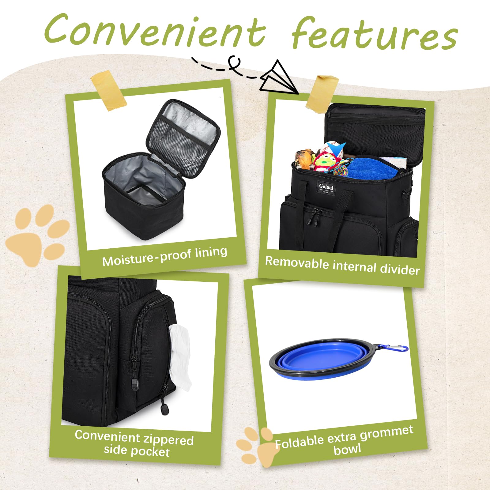 Goloni multi-pocket organizer showcasing clutter-free storage for pet essentials.