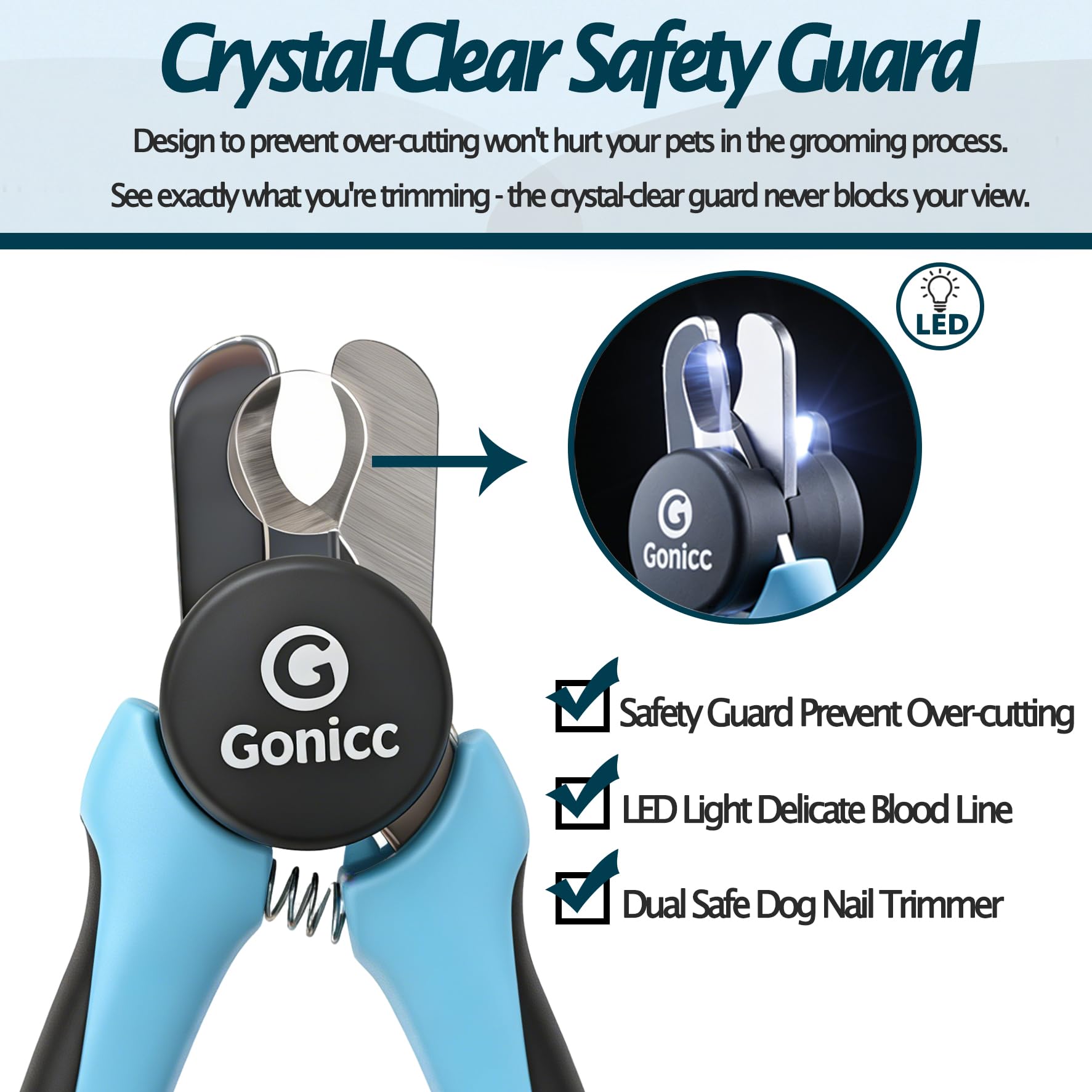Gonicc ergonomic non-slip handle for steady control during grooming.