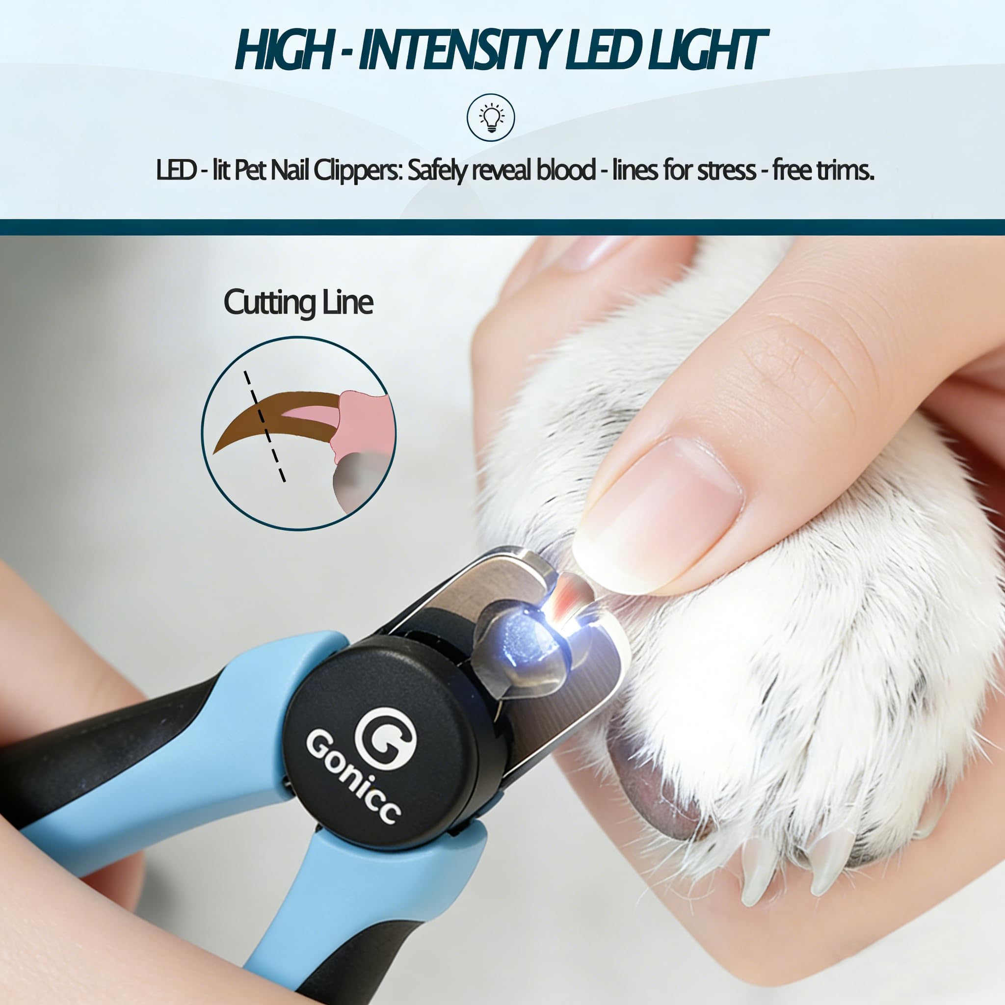 Gonicc LED nail clippers featuring safety lock for secure storage and travel.