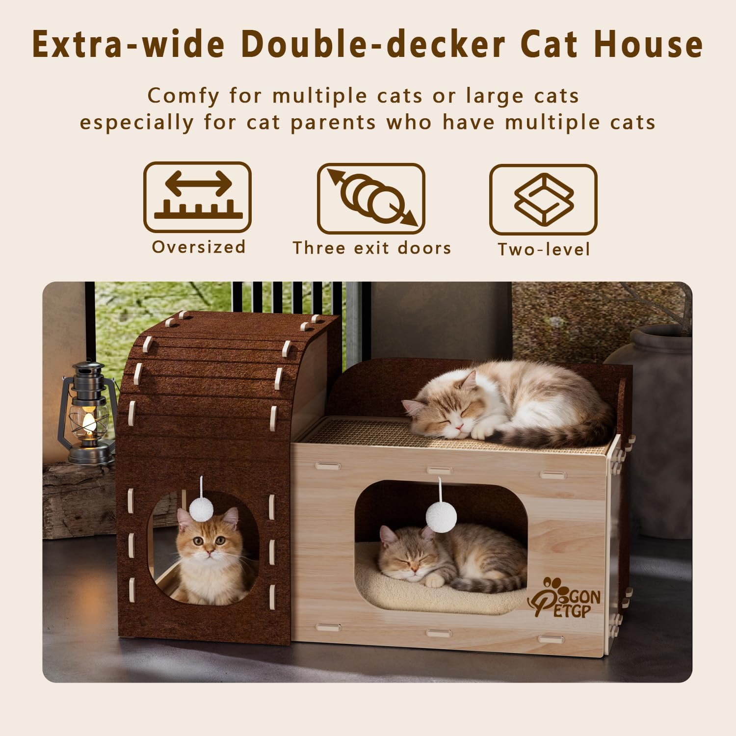 GONPETGP cat cave with Velcro-attached scratching pads for easy adjustments.