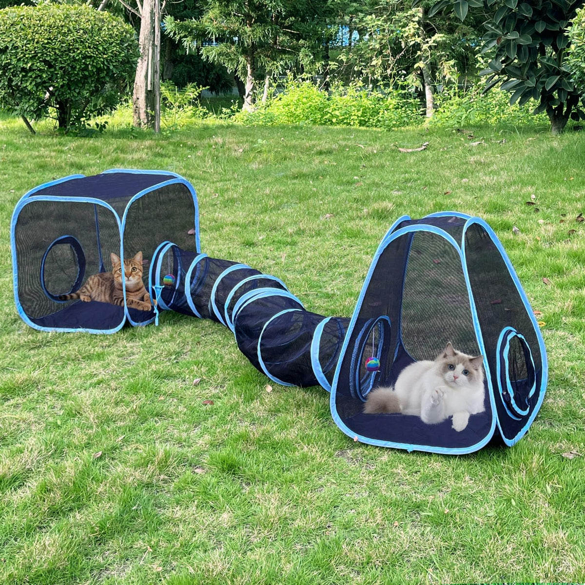 GONPETGP outdoor cat enclosure setup shows quick pop-up assembly for portable outdoor play.