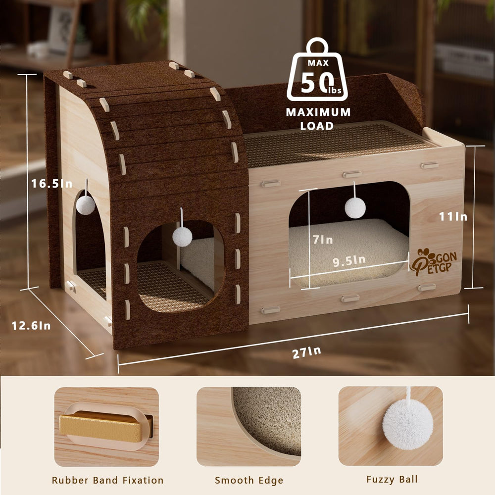 GONPETGP two-story cat cave front view for spacious lounging.