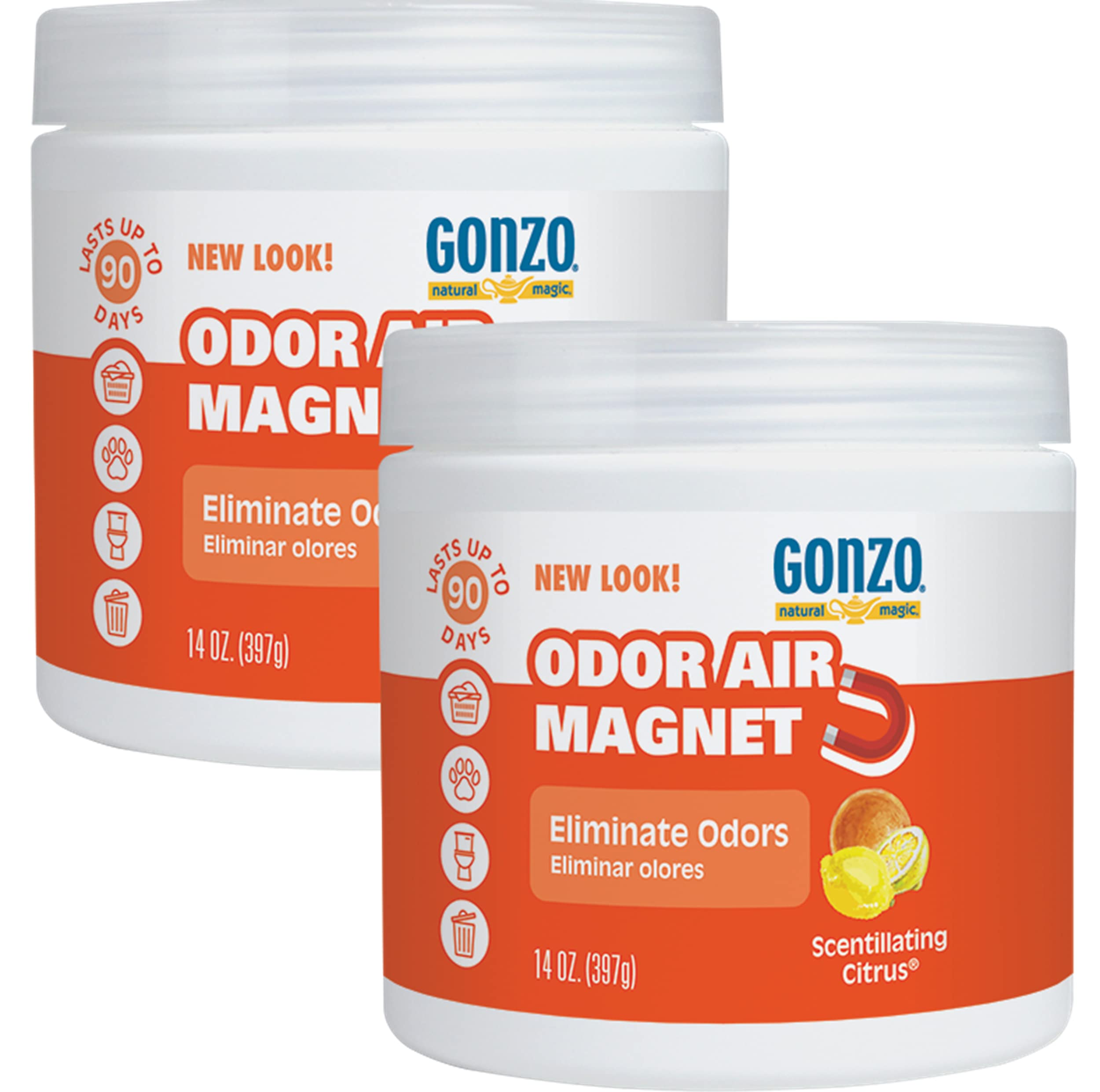 Gonzo Odor Absorbing Gel 2-pack packshot showing long-lasting freshness for any space