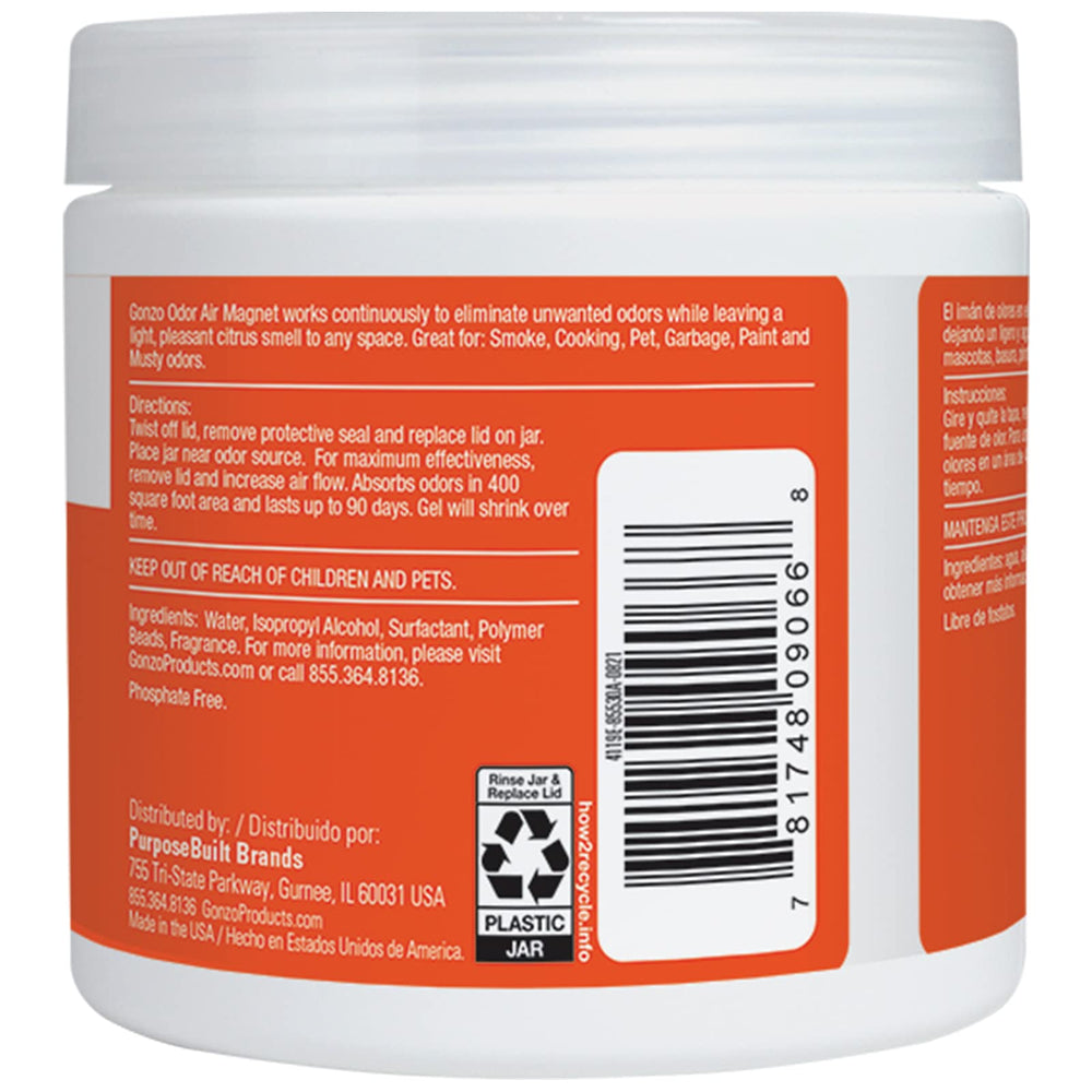 Gonzo Odor Absorbing Gel bottle closeup highlighting easy odor capture and use