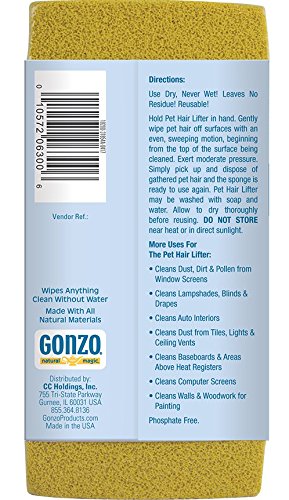 Gonzo Pet Hair Remover two-pack action highlights effortless hair lifting from textiles.