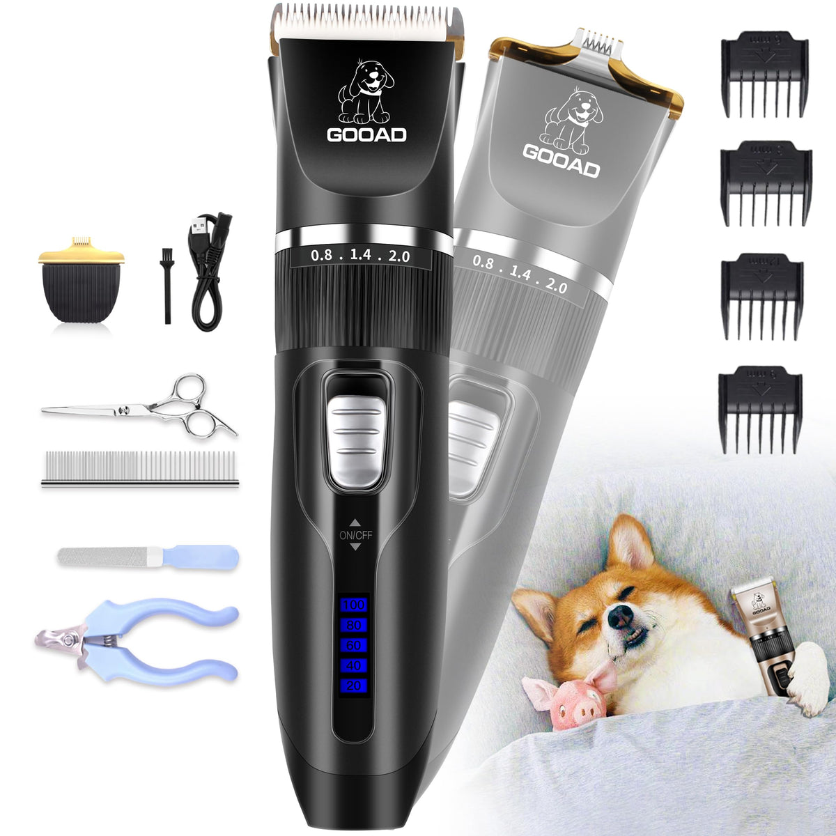 Gooad dog clippers kit front view for home grooming convenience