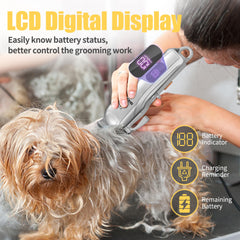 Gooad dog clippers with LCD display showing battery status and charging reminders