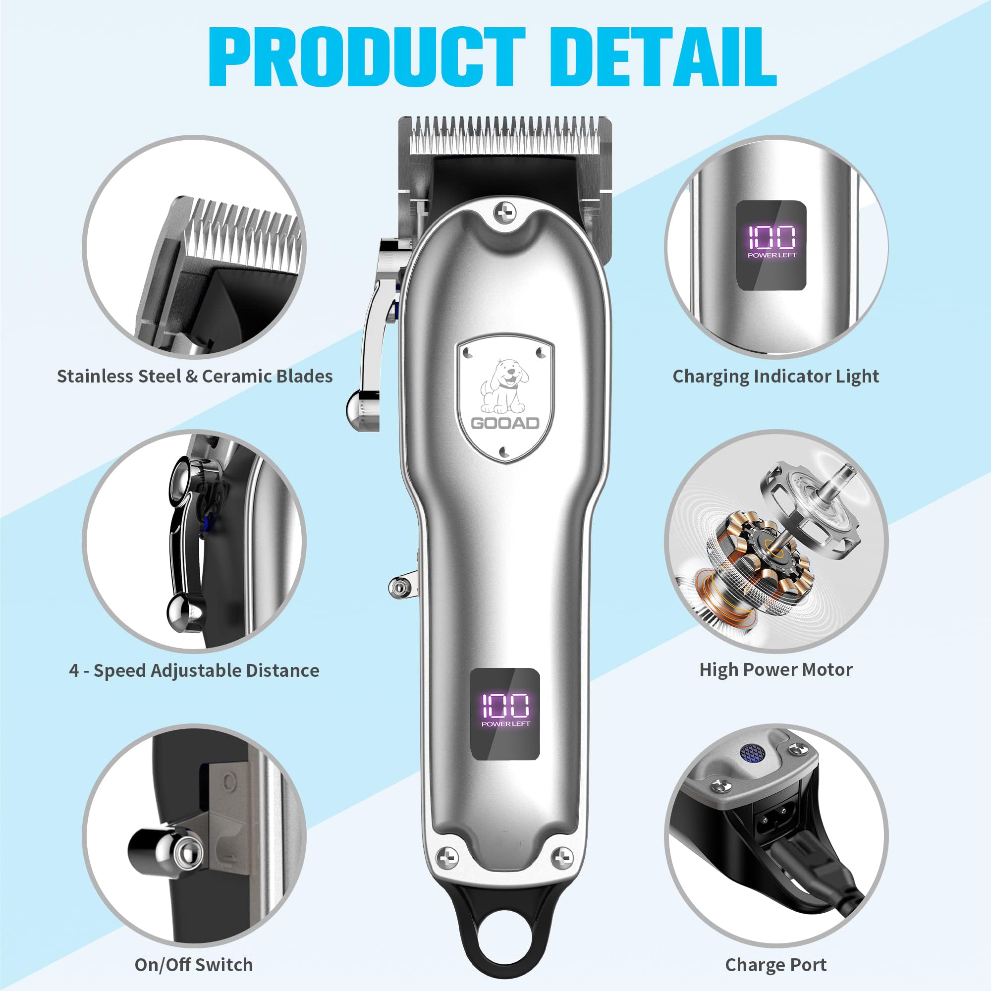 Gooad dog clippers low‑noise 6500rpm motor for calm grooming