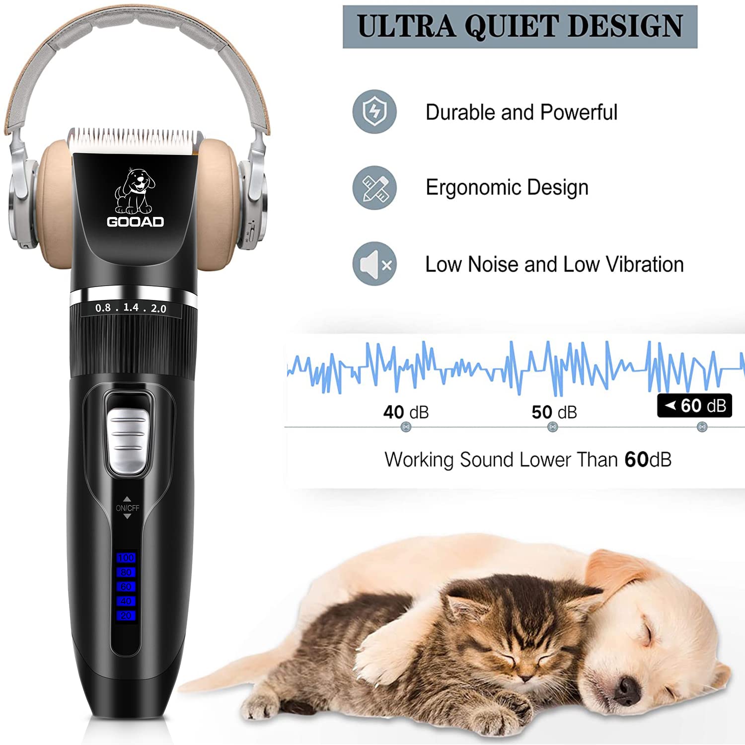 Gooad clippers operating quietly to ease pets during grooming