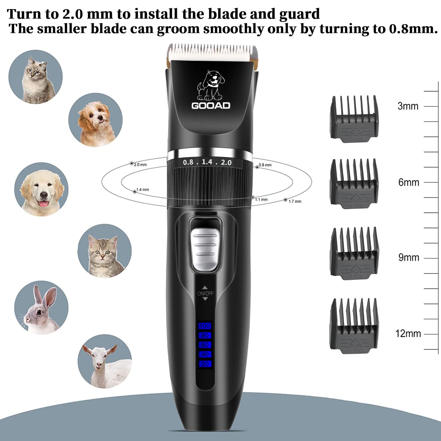 Gooad wide and narrow blades for versatile pet grooming