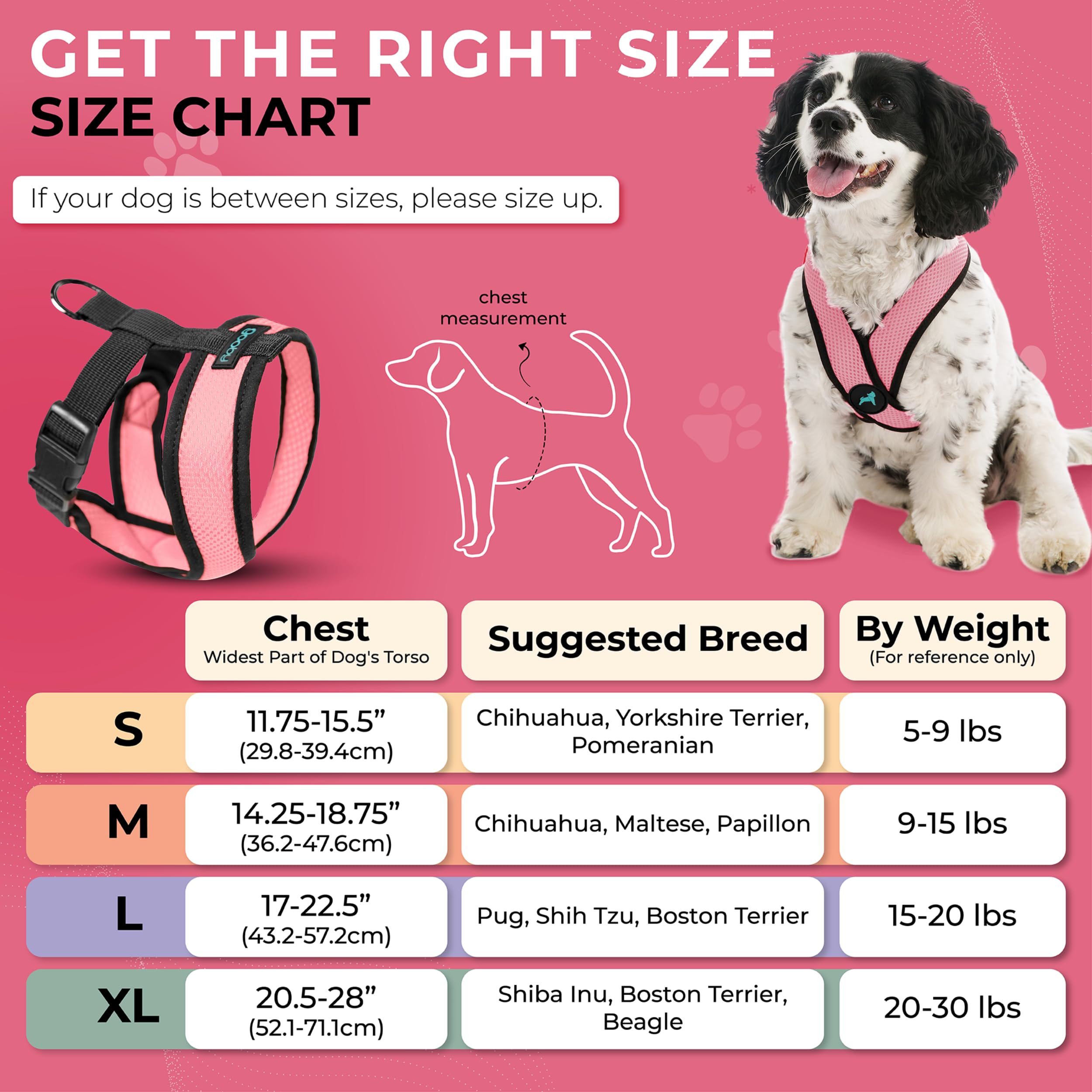 Gooby Comfort X Harness pink strap details; soft mesh for all-day comfort.