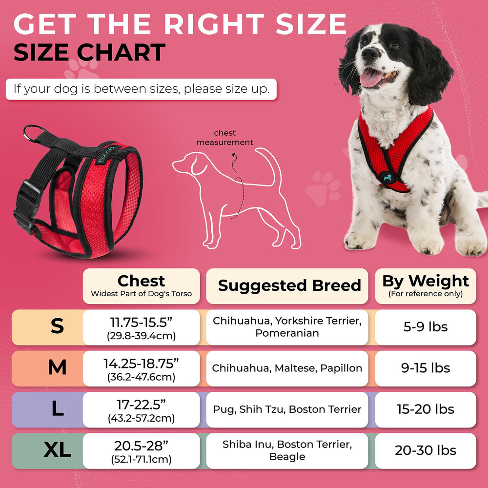 Gooby Comfort X Harness red chest area close-up, breathable mesh fabric.